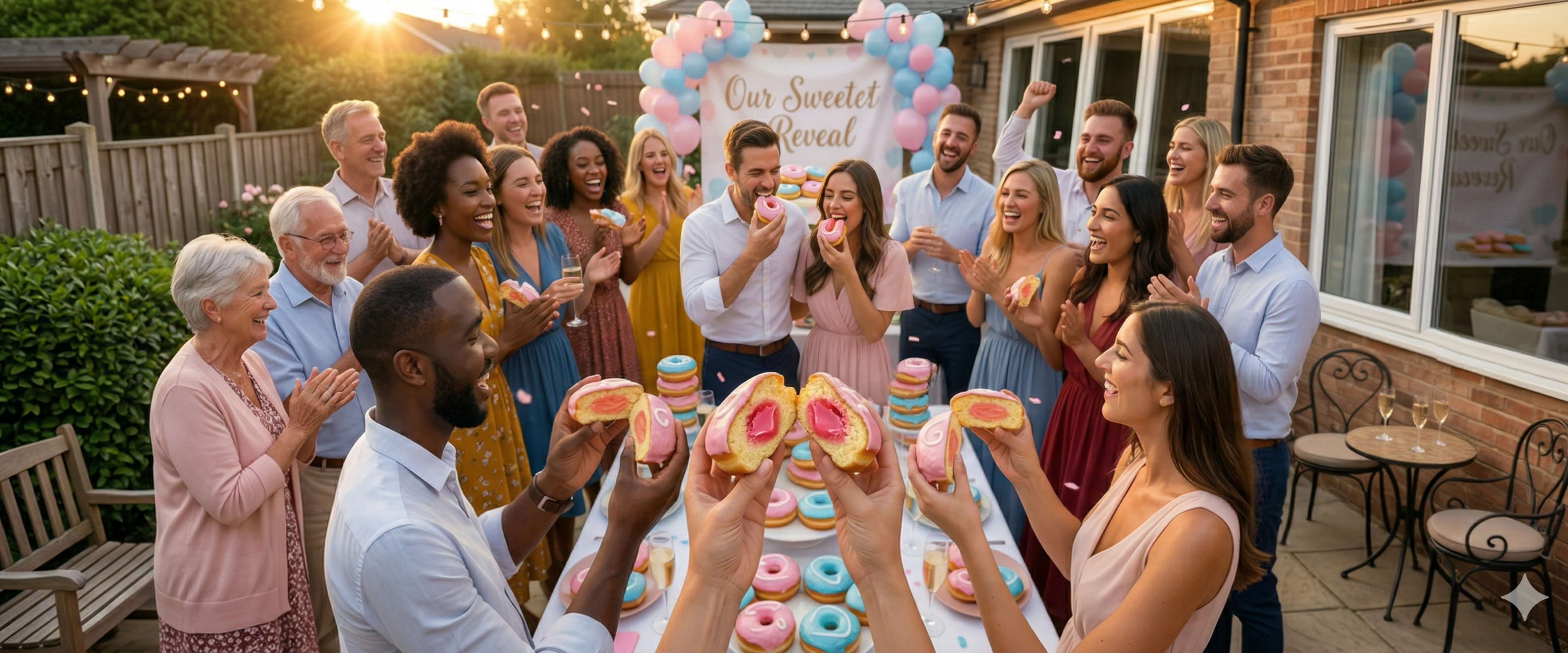 Gender reveal donuts with pink and blue surprise